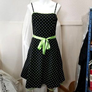 Pulse Dress Skater Poofy L Black Green Polka Dot Strap Gothic Punk Alt Cosplay